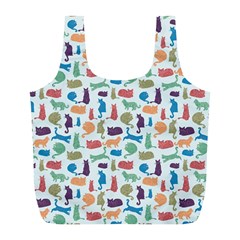 Blue Colorful Cats Silhouettes Pattern Full Print Recycle Bags (L)  from ArtsNow.com Front