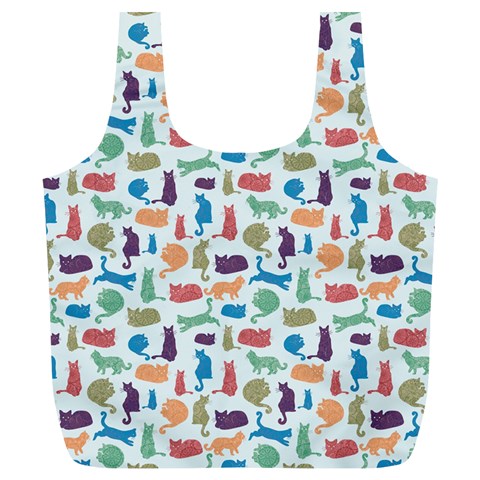 Blue Colorful Cats Silhouettes Pattern Full Print Recycle Bags (L)  from ArtsNow.com Front