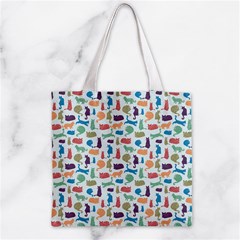 Blue Colorful Cats Silhouettes Pattern Zipper Grocery Tote Bags from ArtsNow.com Front