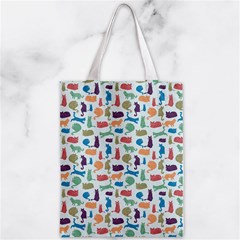 Blue Colorful Cats Silhouettes Pattern Zipper Classic Tote Bags from ArtsNow.com Front