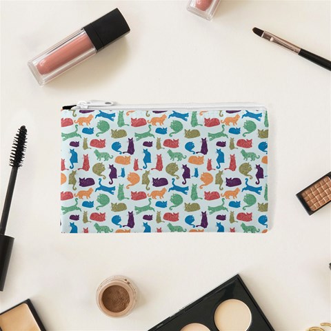 Blue Colorful Cats Silhouettes Pattern Cosmetic Bag (XS) from ArtsNow.com Front