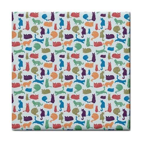 Blue Colorful Cats Silhouettes Pattern Tile Coasters from ArtsNow.com Front