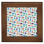 Blue Colorful Cats Silhouettes Pattern Framed Tiles