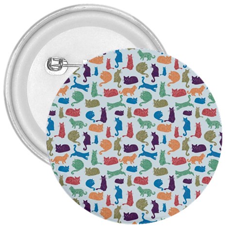 Blue Colorful Cats Silhouettes Pattern 3  Buttons from ArtsNow.com Front