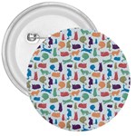 Blue Colorful Cats Silhouettes Pattern 3  Buttons