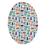 Blue Colorful Cats Silhouettes Pattern Ornament (Oval) 