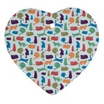 Blue Colorful Cats Silhouettes Pattern Ornament (Heart) 