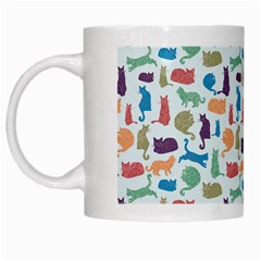 Blue Colorful Cats Silhouettes Pattern White Mugs from ArtsNow.com Left