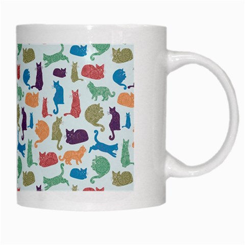 Blue Colorful Cats Silhouettes Pattern White Mugs from ArtsNow.com Right