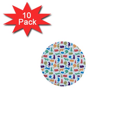 Blue Colorful Cats Silhouettes Pattern 1  Mini Buttons (10 pack)  from ArtsNow.com Front