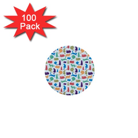 Blue Colorful Cats Silhouettes Pattern 1  Mini Buttons (100 pack)  from ArtsNow.com Front