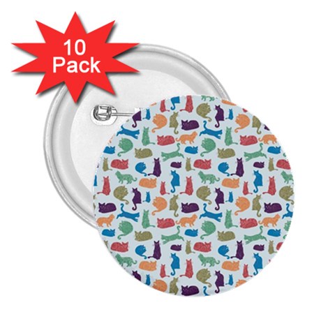 Blue Colorful Cats Silhouettes Pattern 2.25  Buttons (10 pack)  from ArtsNow.com Front