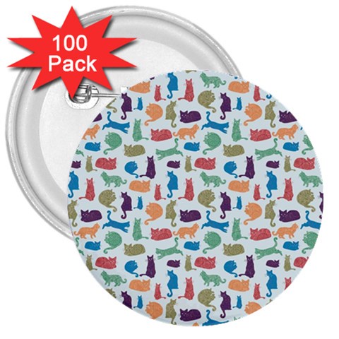 Blue Colorful Cats Silhouettes Pattern 3  Buttons (100 pack)  from ArtsNow.com Front