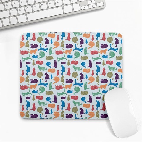 Blue Colorful Cats Silhouettes Pattern Large Mousepads from ArtsNow.com Front