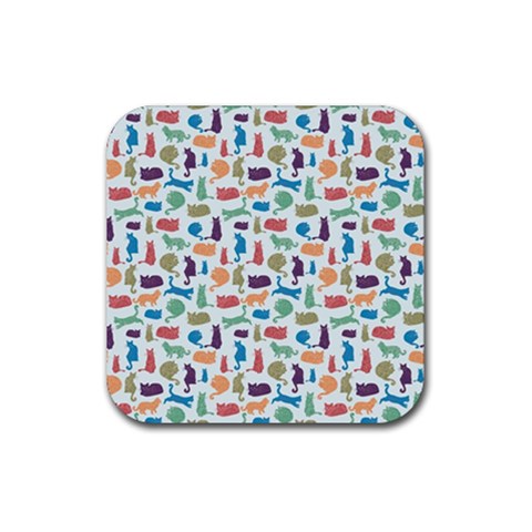 Blue Colorful Cats Silhouettes Pattern Rubber Coaster (Square)  from ArtsNow.com Front