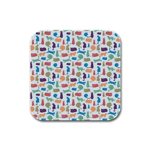 Blue Colorful Cats Silhouettes Pattern Rubber Square Coaster (4 pack)  from ArtsNow.com Front