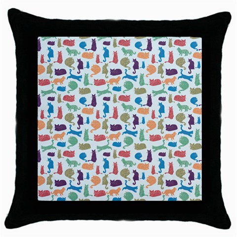 Blue Colorful Cats Silhouettes Pattern Throw Pillow Cases (Black) from ArtsNow.com Front
