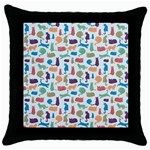 Blue Colorful Cats Silhouettes Pattern Throw Pillow Cases (Black)