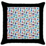 Blue Colorful Cats Silhouettes Pattern Throw Pillow Cases (Black)