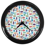 Blue Colorful Cats Silhouettes Pattern Wall Clocks (Black)