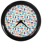 Blue Colorful Cats Silhouettes Pattern Wall Clocks (Black)