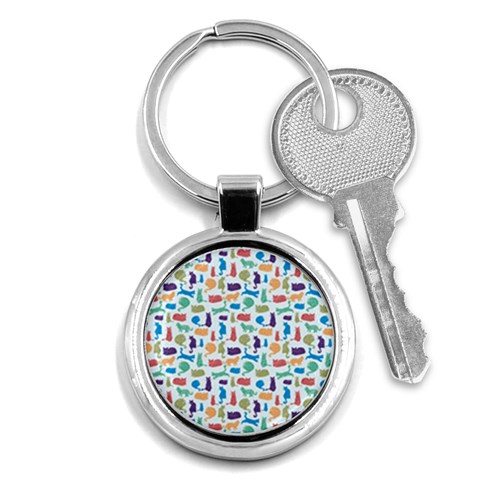 Blue Colorful Cats Silhouettes Pattern Key Chains (Round)  from ArtsNow.com Front