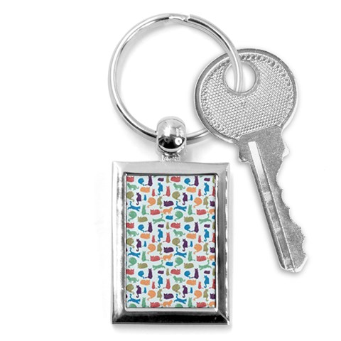 Blue Colorful Cats Silhouettes Pattern Key Chains (Rectangle)  from ArtsNow.com Front