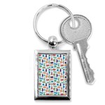 Blue Colorful Cats Silhouettes Pattern Key Chains (Rectangle) 