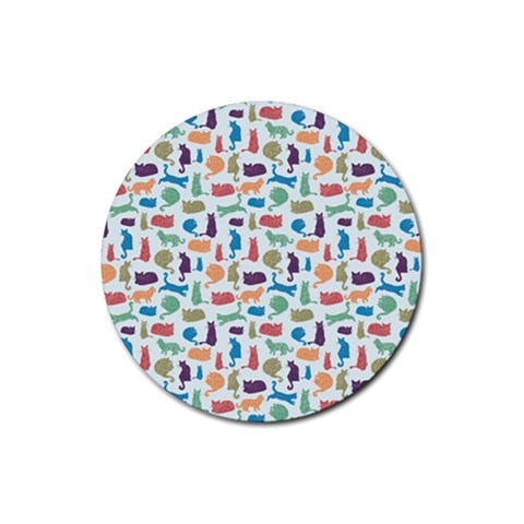 Blue Colorful Cats Silhouettes Pattern Rubber Coaster (Round)  from ArtsNow.com Front