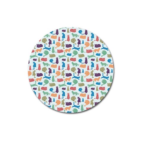 Blue Colorful Cats Silhouettes Pattern Magnet 3  (Round) from ArtsNow.com Front