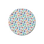 Blue Colorful Cats Silhouettes Pattern Magnet 3  (Round)