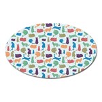 Blue Colorful Cats Silhouettes Pattern Oval Magnet