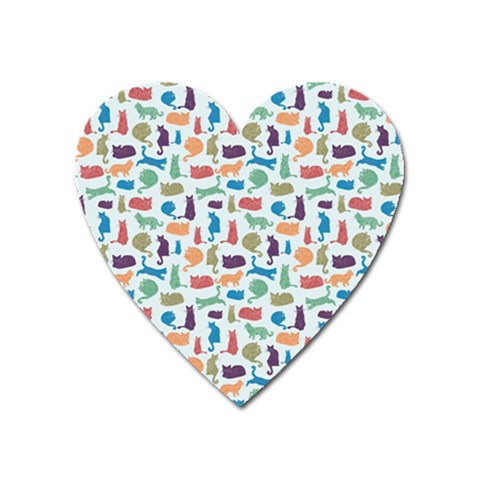 Blue Colorful Cats Silhouettes Pattern Heart Magnet from ArtsNow.com Front