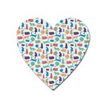 Blue Colorful Cats Silhouettes Pattern Heart Magnet