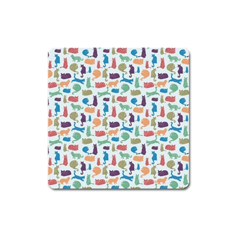 Blue Colorful Cats Silhouettes Pattern Square Magnet from ArtsNow.com Front
