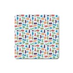 Blue Colorful Cats Silhouettes Pattern Square Magnet