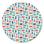 Blue Colorful Cats Silhouettes Pattern Magnet 5  (Round)