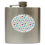 Blue Colorful Cats Silhouettes Pattern Hip Flask (6 oz)
