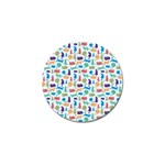 Blue Colorful Cats Silhouettes Pattern Golf Ball Marker