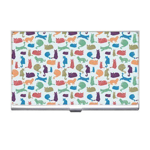 Blue Colorful Cats Silhouettes Pattern Business Card Holders from ArtsNow.com Front