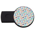Blue Colorful Cats Silhouettes Pattern USB Flash Drive Round (2 GB) 