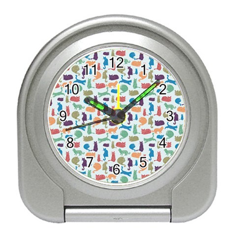 Blue Colorful Cats Silhouettes Pattern Travel Alarm Clocks from ArtsNow.com Front