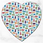 Blue Colorful Cats Silhouettes Pattern Jigsaw Puzzle (Heart)