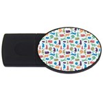Blue Colorful Cats Silhouettes Pattern USB Flash Drive Oval (4 GB) 