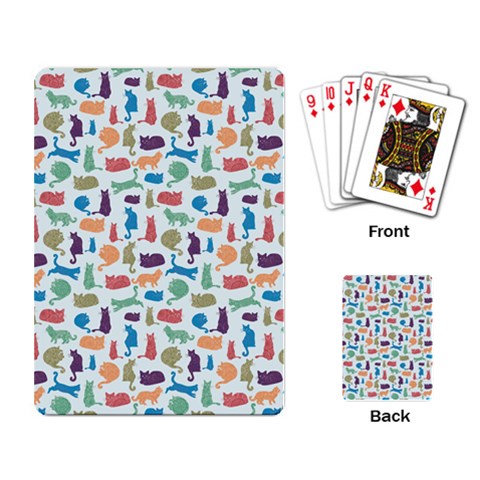 Blue Colorful Cats Silhouettes Pattern Playing Card from ArtsNow.com Back