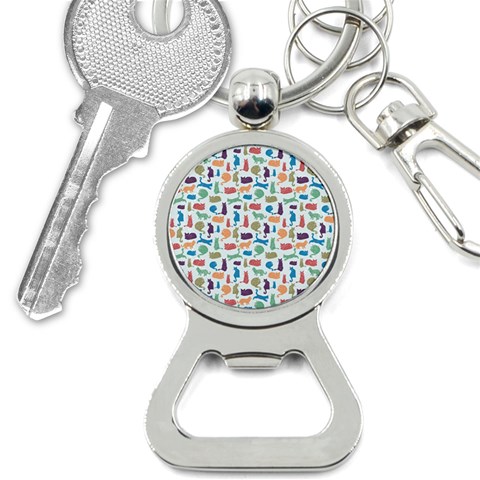 Blue Colorful Cats Silhouettes Pattern Bottle Opener Key Chains from ArtsNow.com Front