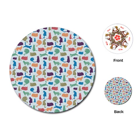 Blue Colorful Cats Silhouettes Pattern Playing Cards (Round)  from ArtsNow.com Front