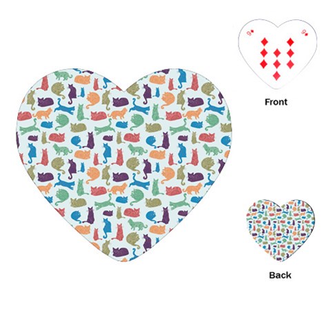 Blue Colorful Cats Silhouettes Pattern Playing Cards (Heart)  from ArtsNow.com Front