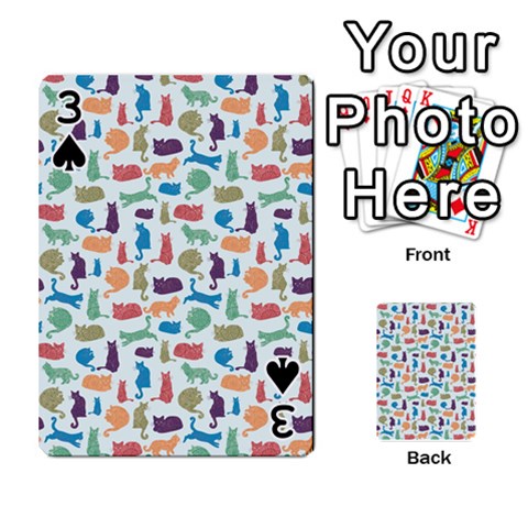Blue Colorful Cats Silhouettes Pattern Playing Cards 54 Designs  from ArtsNow.com Front - Spade3