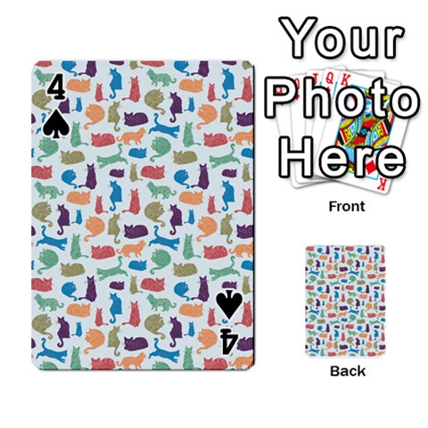 Blue Colorful Cats Silhouettes Pattern Playing Cards 54 Designs  from ArtsNow.com Front - Spade4